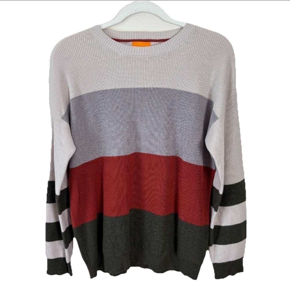 WISPR By Brodie Sophia Stripe Jumper Size S Stone/Chili Sweater Cotton Silk NWT